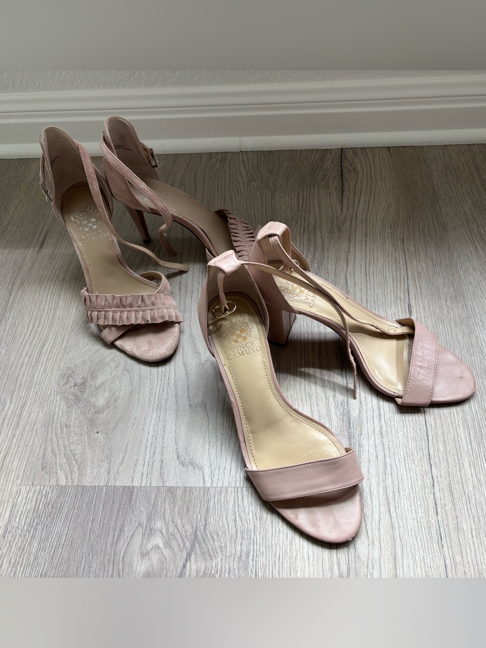 2 Pairs of Vince Camuto Dusty Blush Pink Strappy Block Heel Sandals (6.5 & 7)